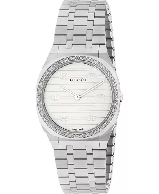 Gucci 25H Diamond Silver Watch 30mm