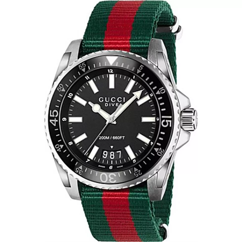 Gucci Dive Black Dial Red and Green Watch 45mm