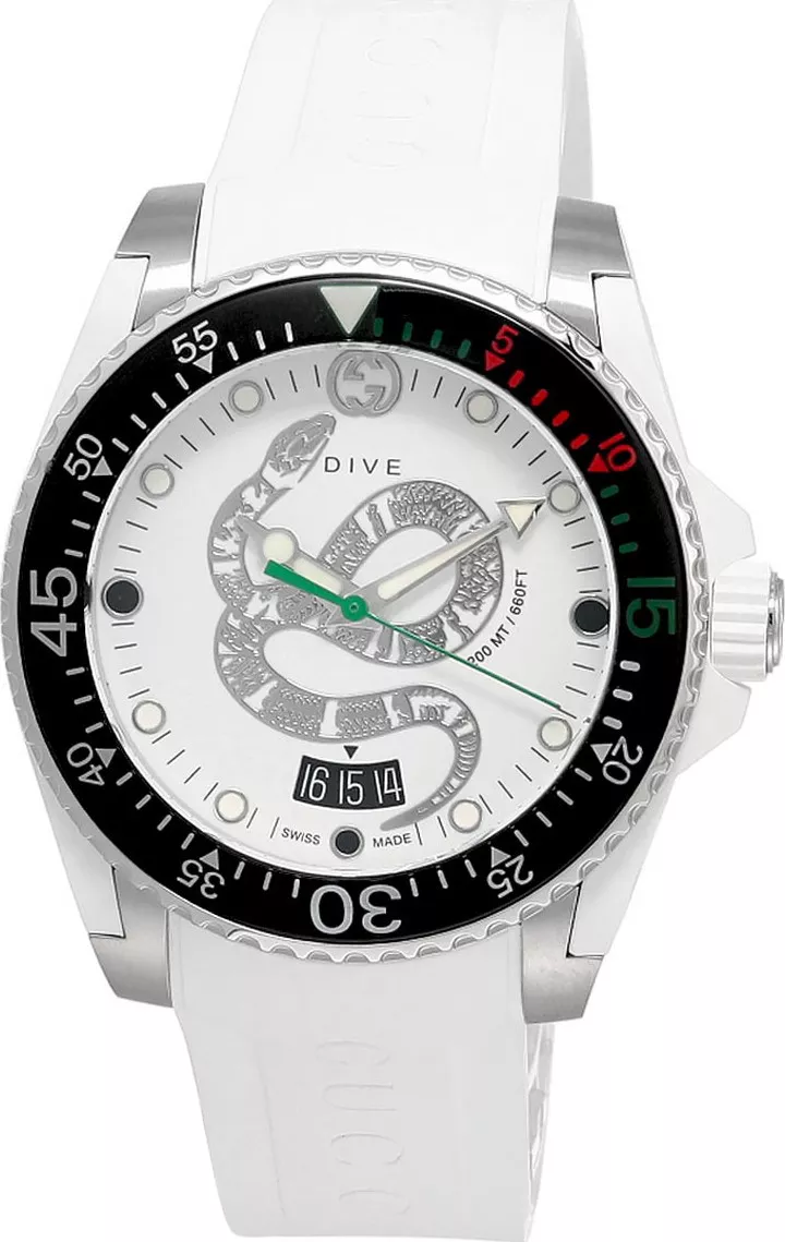 MSP: 96808 Gucci Dive White Snake Motif Watch 40mm 31,620,000