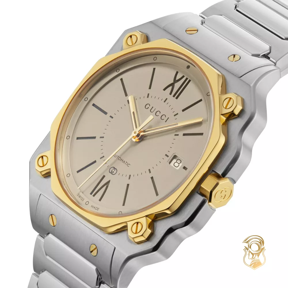 Gucci G-Flat Automatic 18K Gold Plated Bezel Watch 36mm