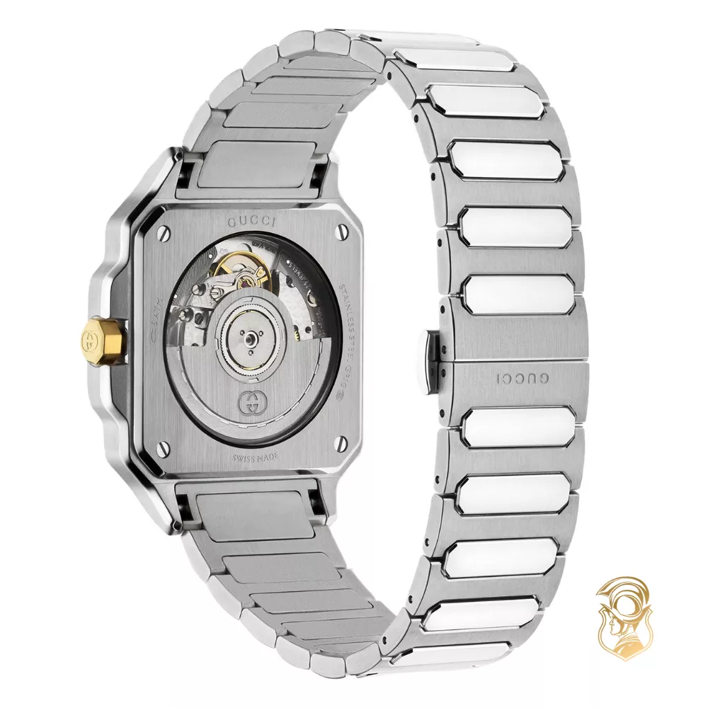 Gucci G-Flat Automatic 18K Gold Plated Bezel Watch 36mm