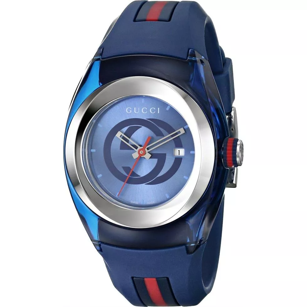 Gucci Sync Blue and Red Rubber Strap Watch 36mm 
