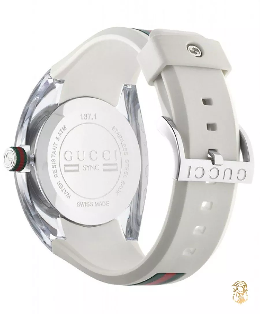 Gucci SYNC XXL Swiss White Striped Watch 46mm
