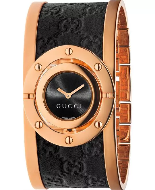 Gucci Twirl Black Dial Pink Gold PVD Watch 23.5mm