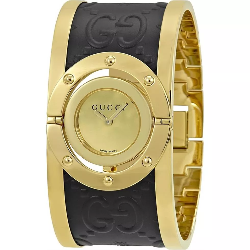 Gucci Twirl Gold Dial Ladies Bangle Watch 23.5mm