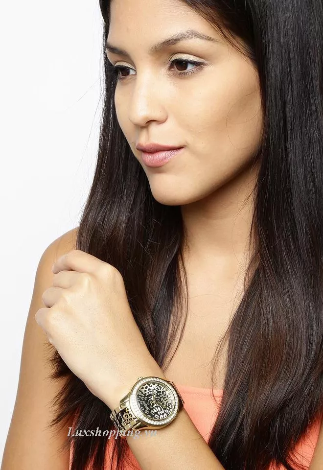 GUESS Animal Print Gold-Tone Bracelet Watch 42mm 