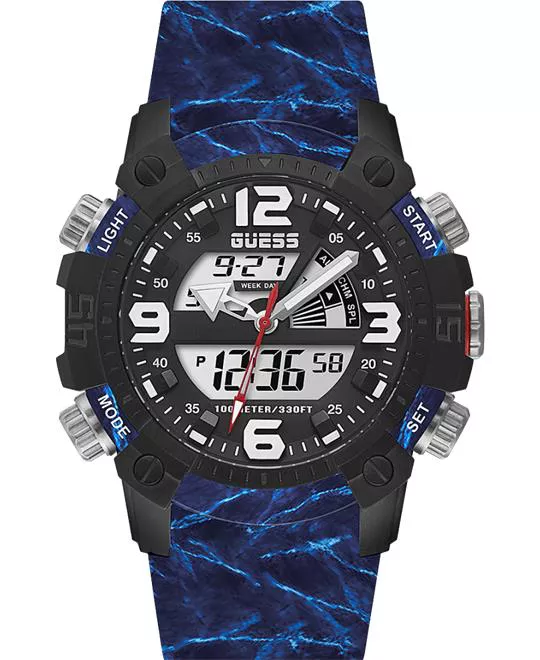 Guess Black Case Blue Silicone Watch 50mm
