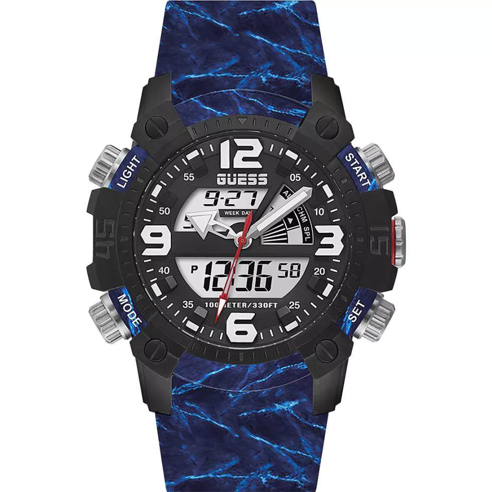 Guess Digital Blue Silicone Watch 50mm