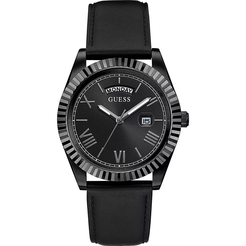 Guess Black Leather Analog Watch 42MM
