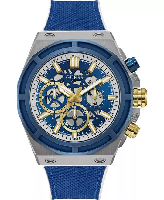 Guess Blue and Silver-Tone Chronograph Watch 47mm