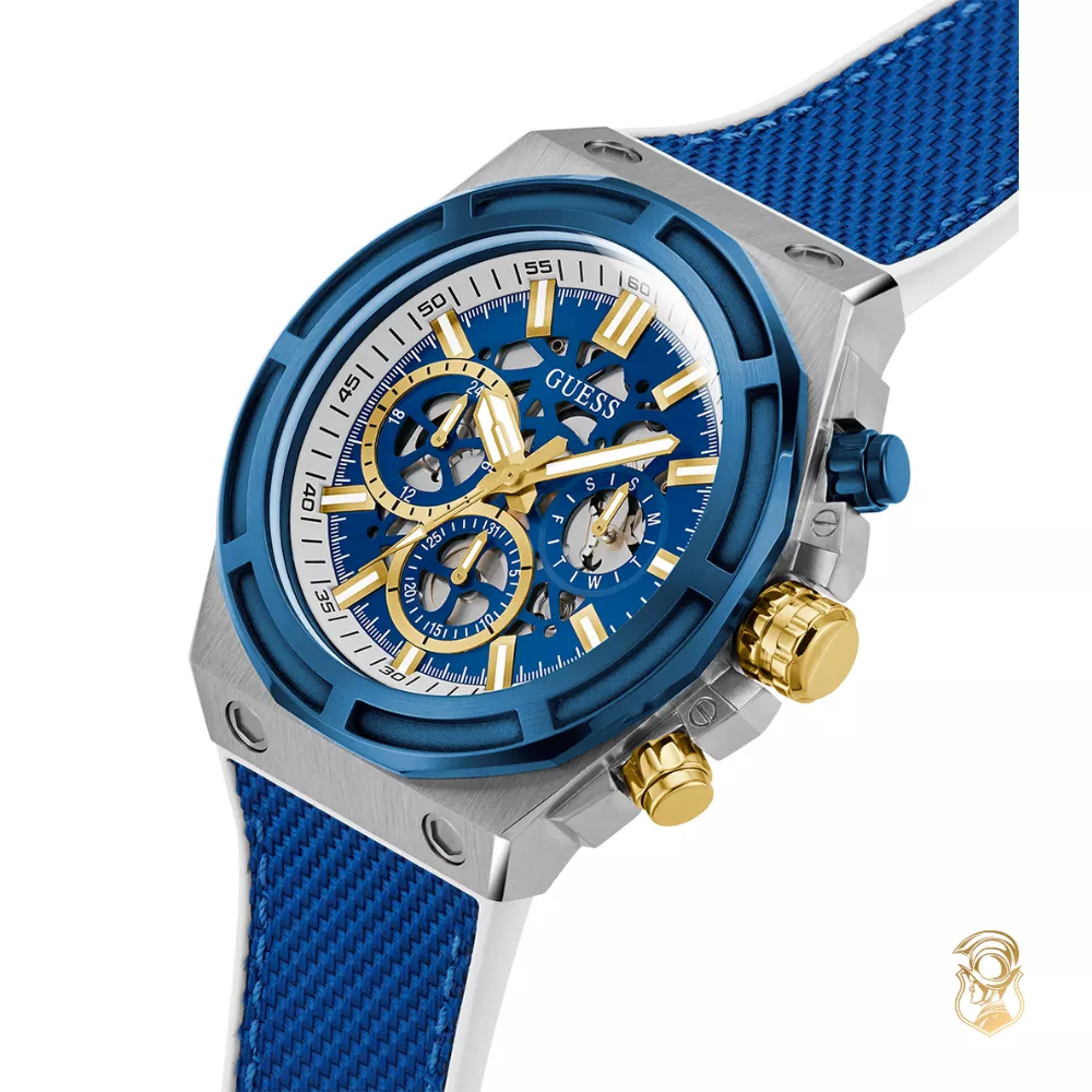 Guess Blue and Silver-Tone Chronograph Watch 47mm