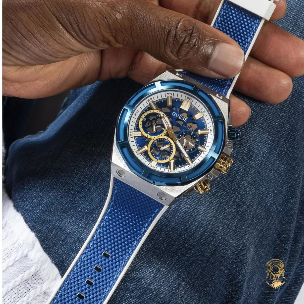Guess Blue and Silver-Tone Chronograph Watch 47mm