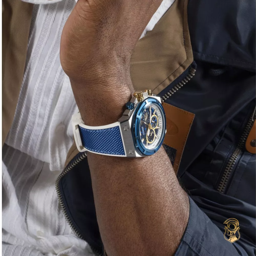 Guess Blue and Silver-Tone Chronograph Watch 47mm