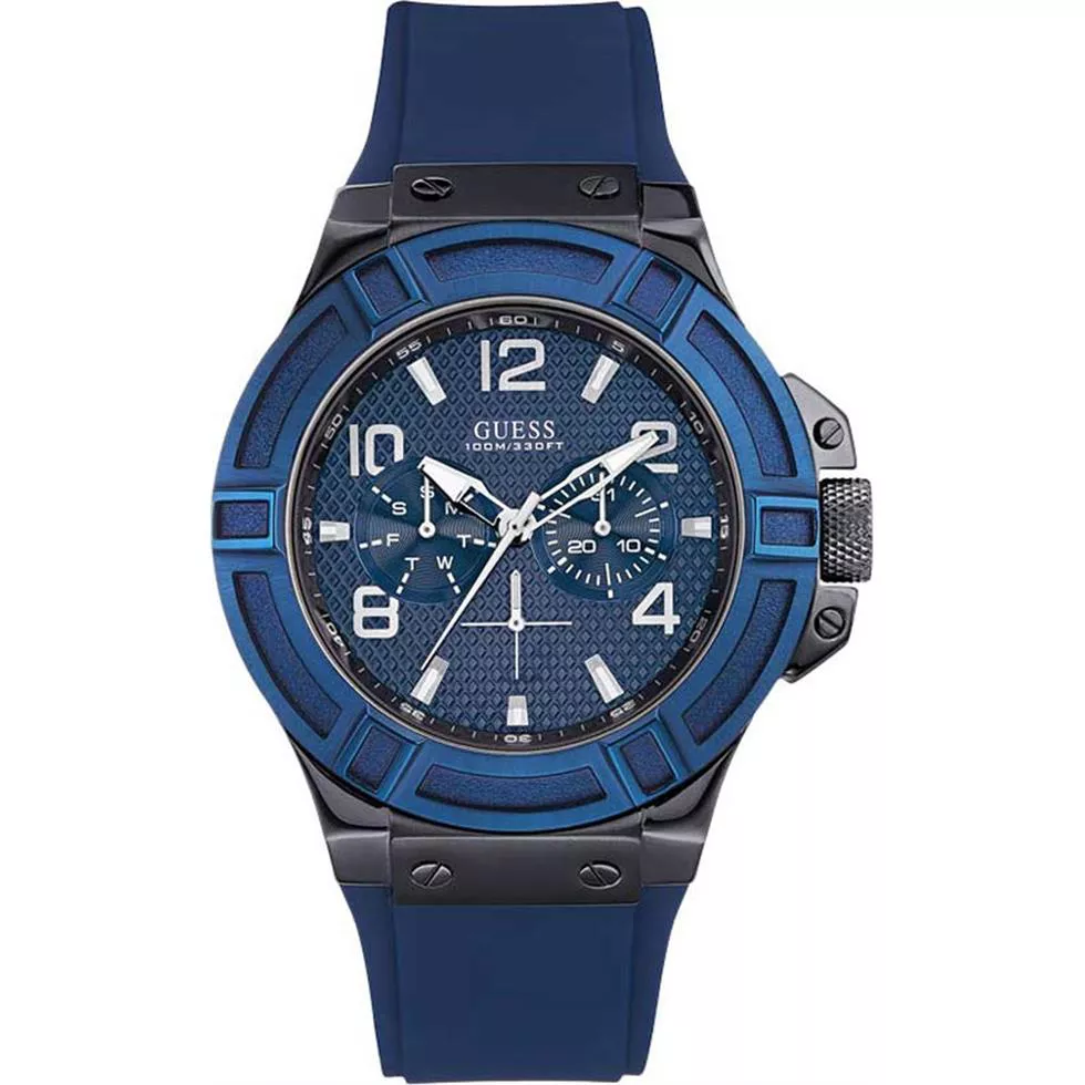 Guess Rigor Blue Silicone Strap Watch 45mm