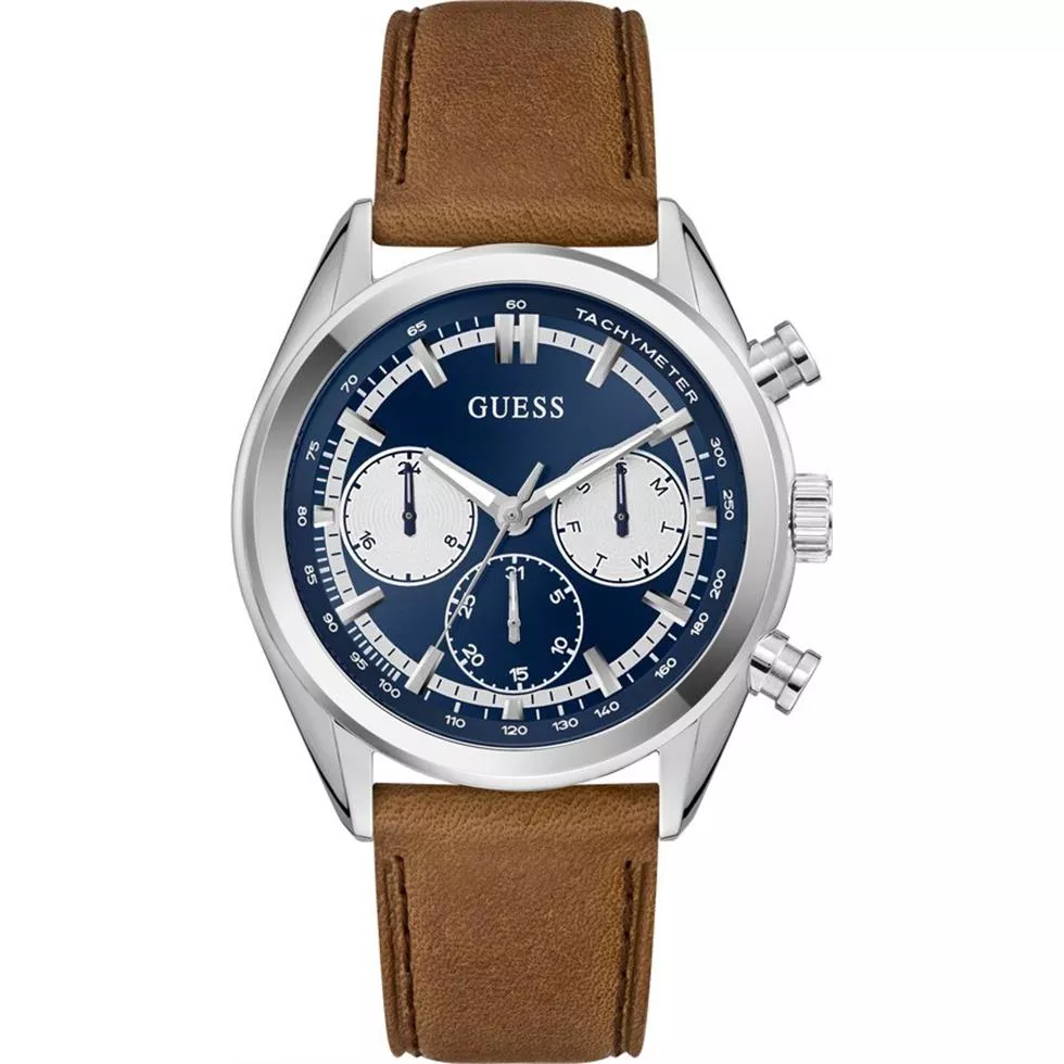 Guess Brown Silver Tone Multi-function Watch 44mm