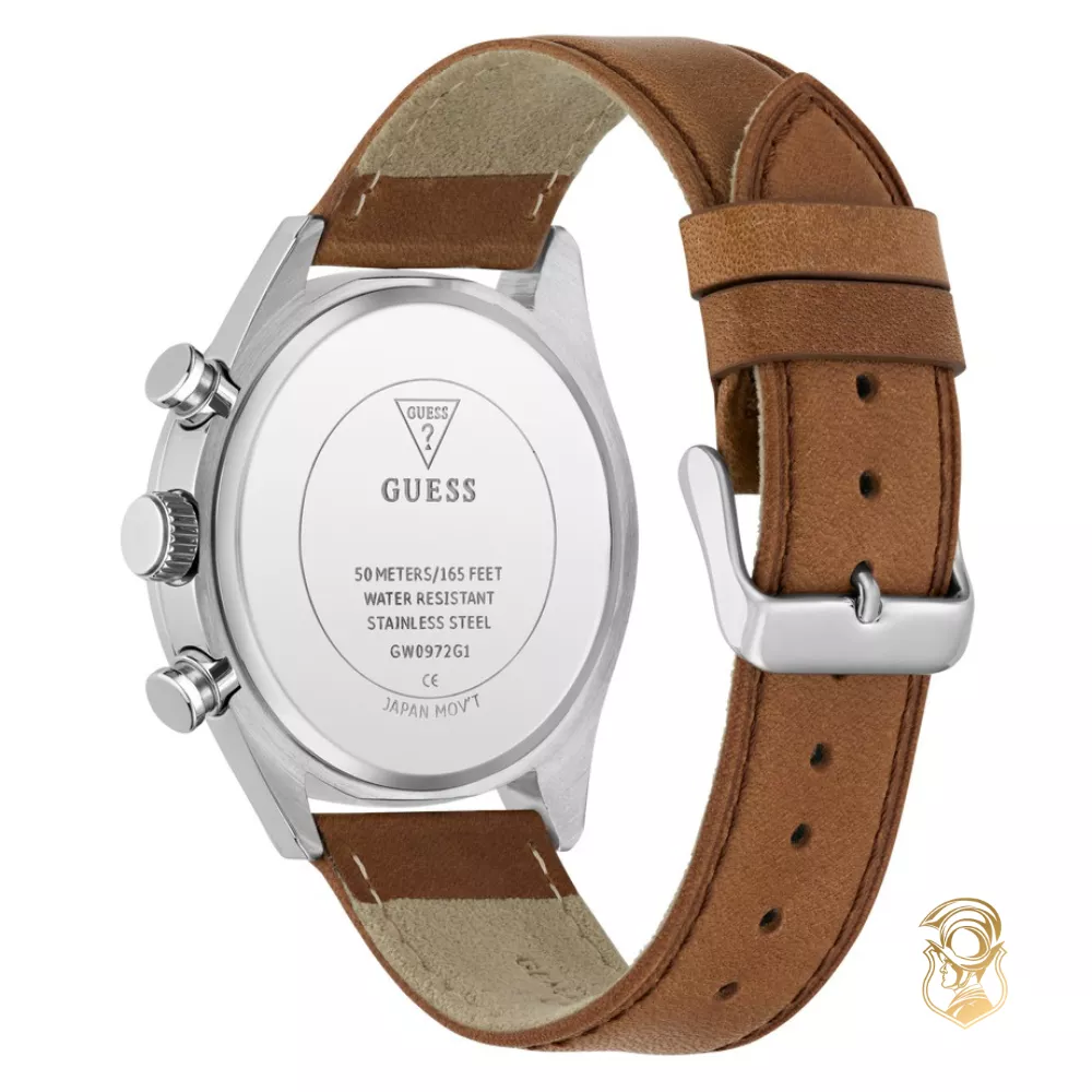 Guess Brown Silver Tone Multi-function Watch 44mm