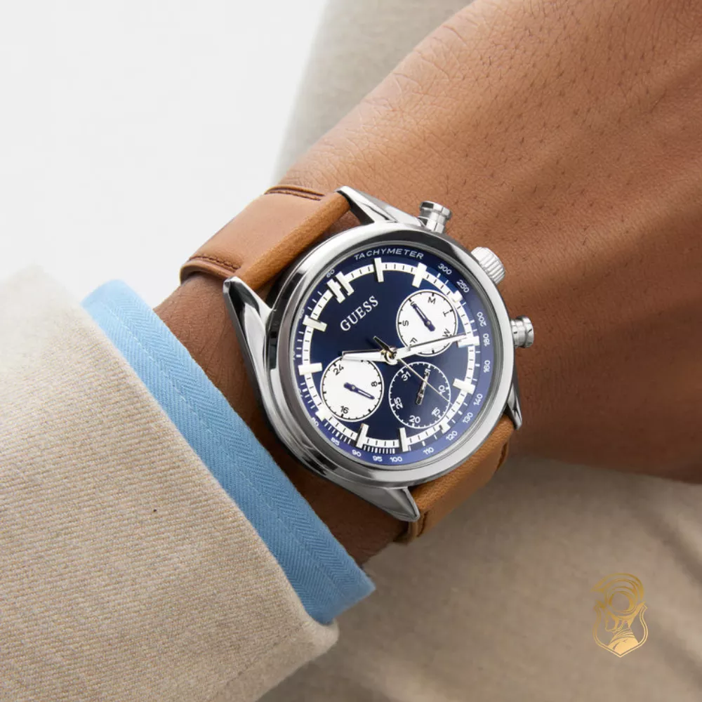 Guess Brown Silver Tone Multi-function Watch 44mm