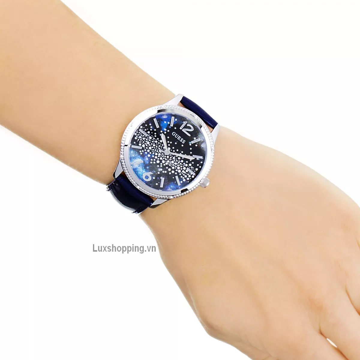 Guess Celeste Blue Leather Strap Ladies Watch 39mm