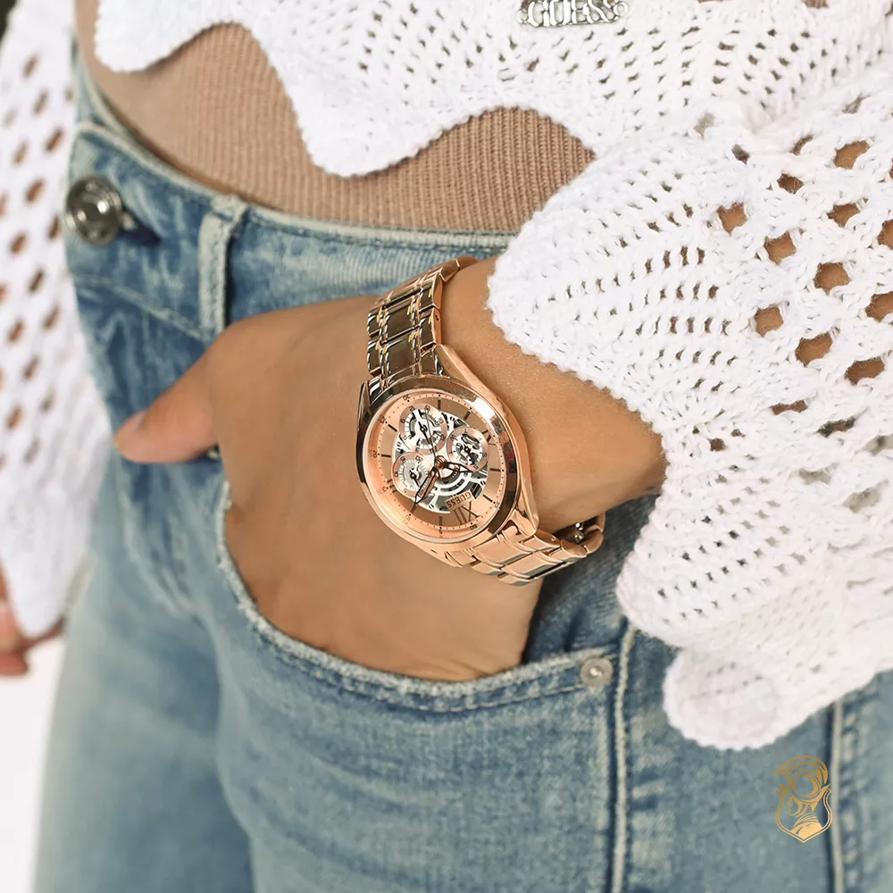 Guess Clear -Cut Rose Gold Watch 34mm