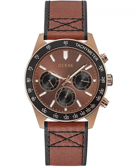 Guess Coffee-Tone and Brown Leather Watch 42MM