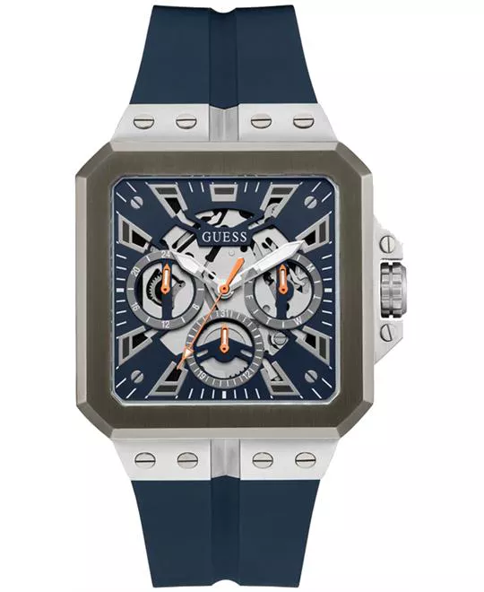 Guess Dark Silver-Tone and Navy Multifunction Watch 42mm