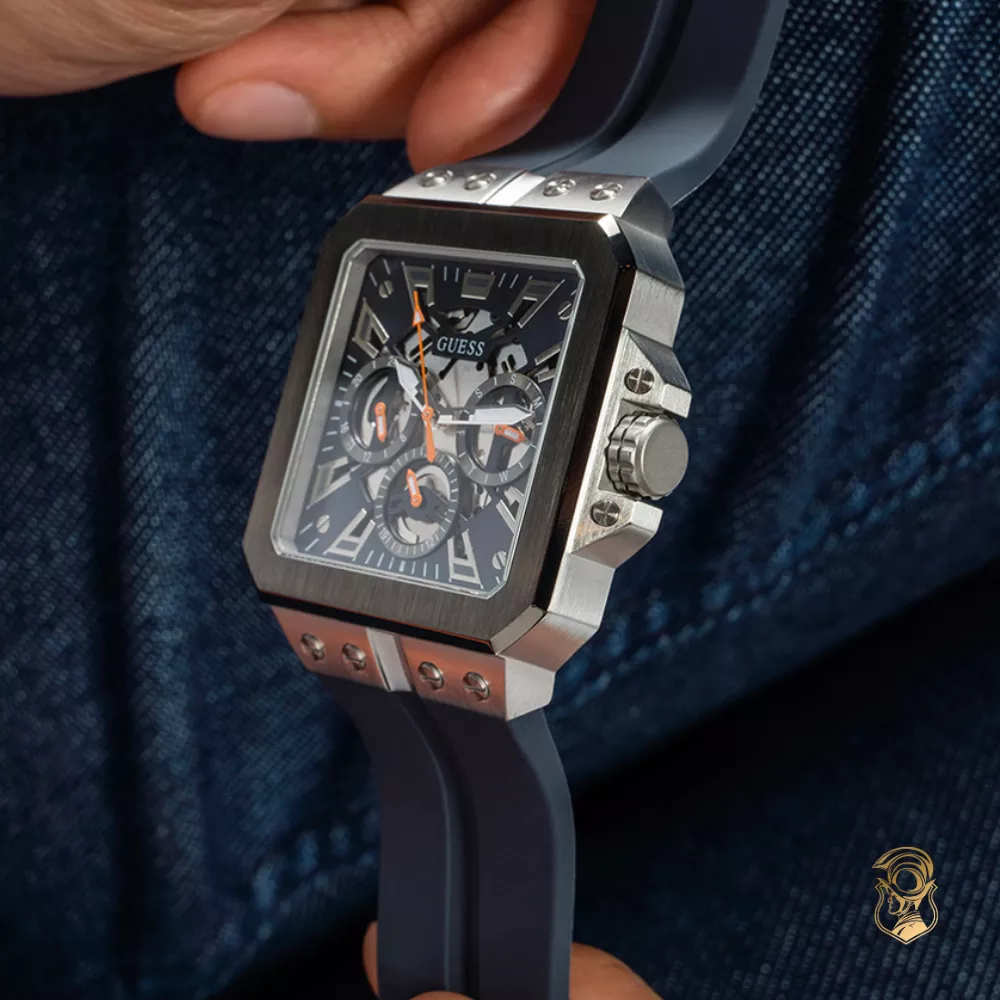 Guess Dark Silver-Tone and Navy Multifunction Watch 42mm