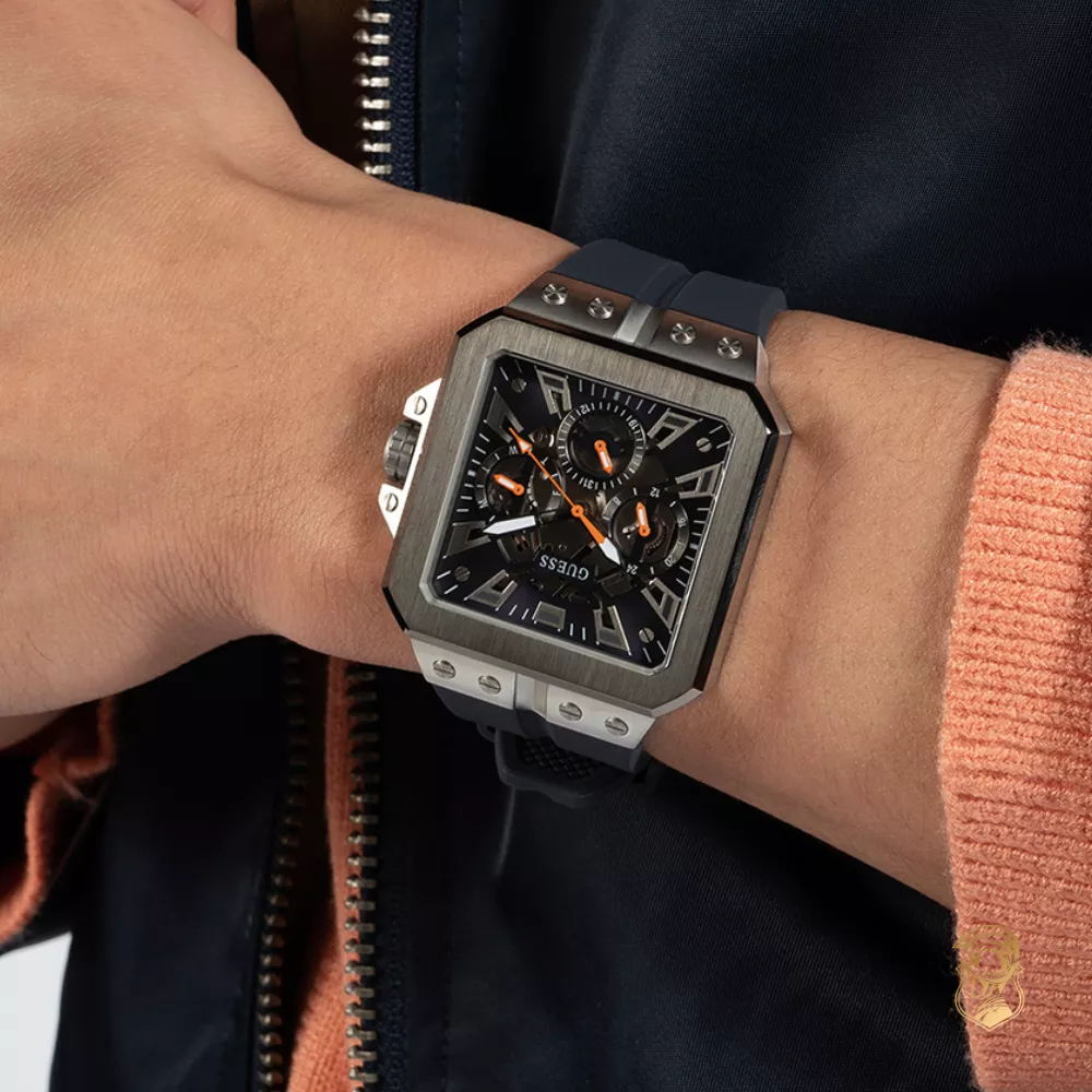 Guess Dark Silver-Tone and Navy Multifunction Watch 42mm
