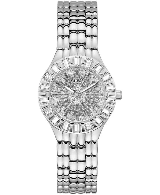 Guess Dazzling Silver - Tone Crystal Watch 34mm