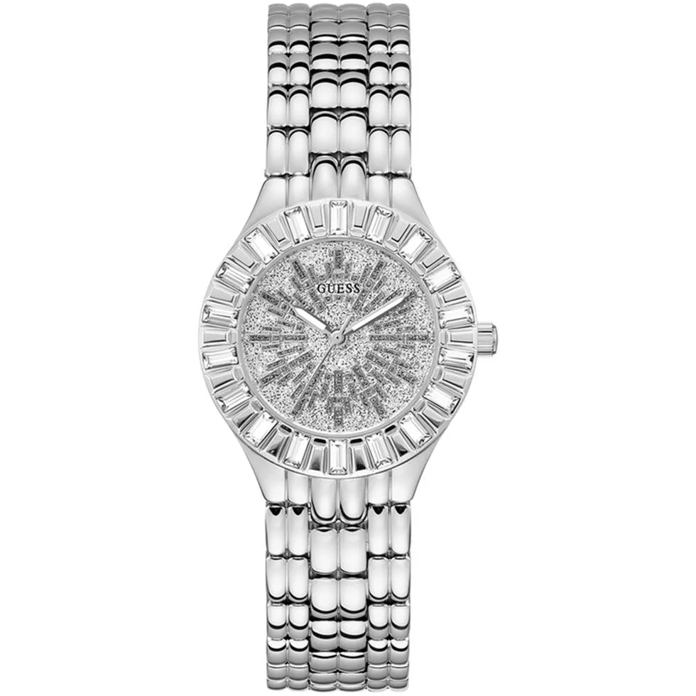 Guess Dazzling Silver - Tone Crystal Watch 34mm