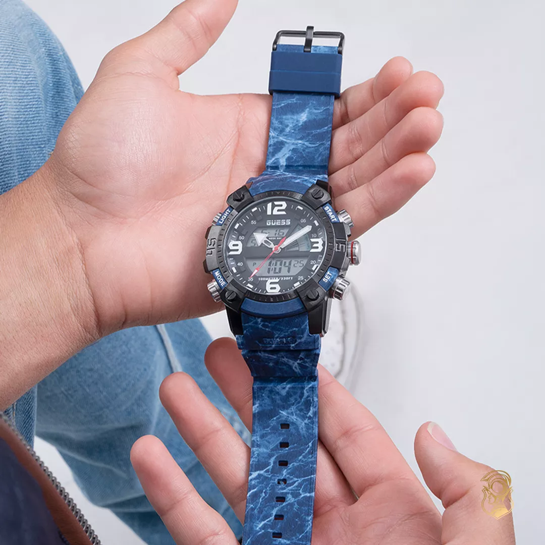 Guess Digital Blue Silicone Watch 50mm