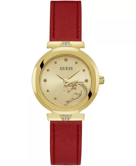 Guess Dragon Red Gold Tone Analog Watch 34MM
