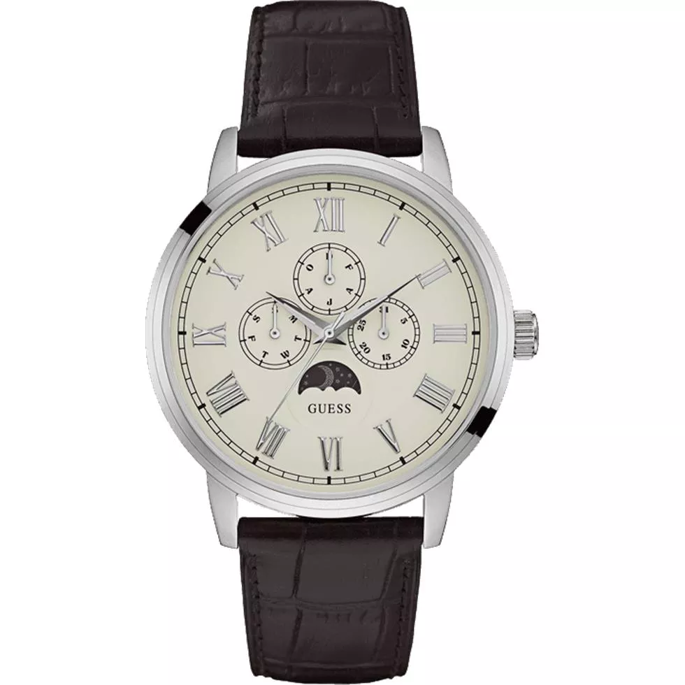 GUESS Dressy Men's Leather Strap Watch 43mm