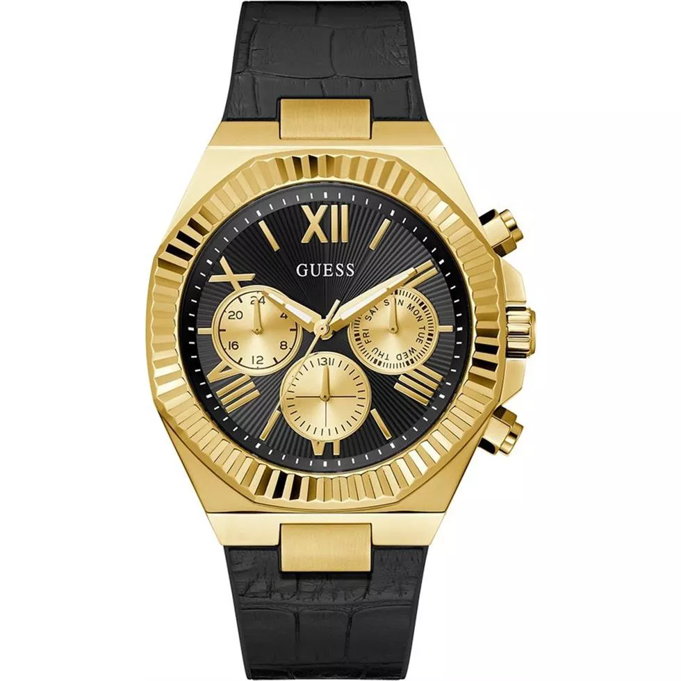 Guess Equity Black Gold Tone Multi-function Watch 44mm