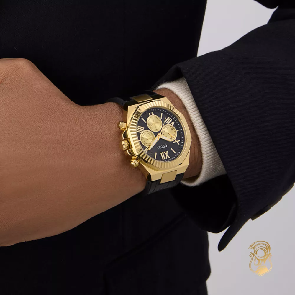 Guess Equity Black Gold Tone Multi-function Watch 44mm