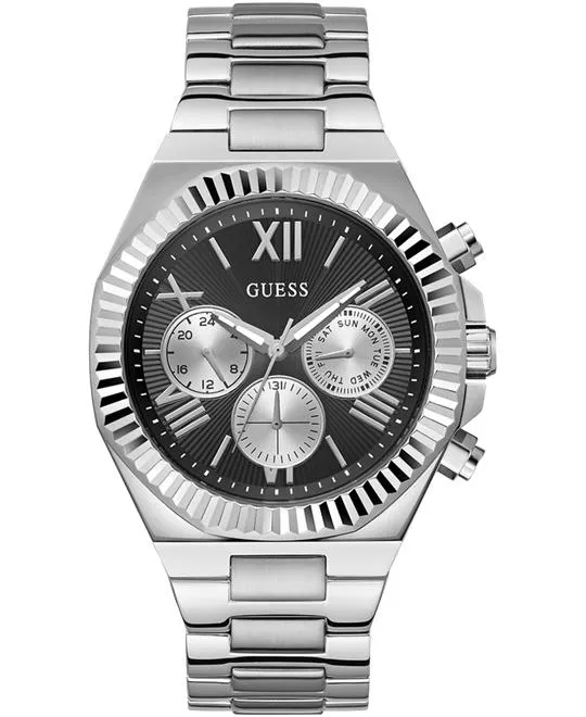 Guess Equity Mens Silver Tone Multi-function Watch 44mm