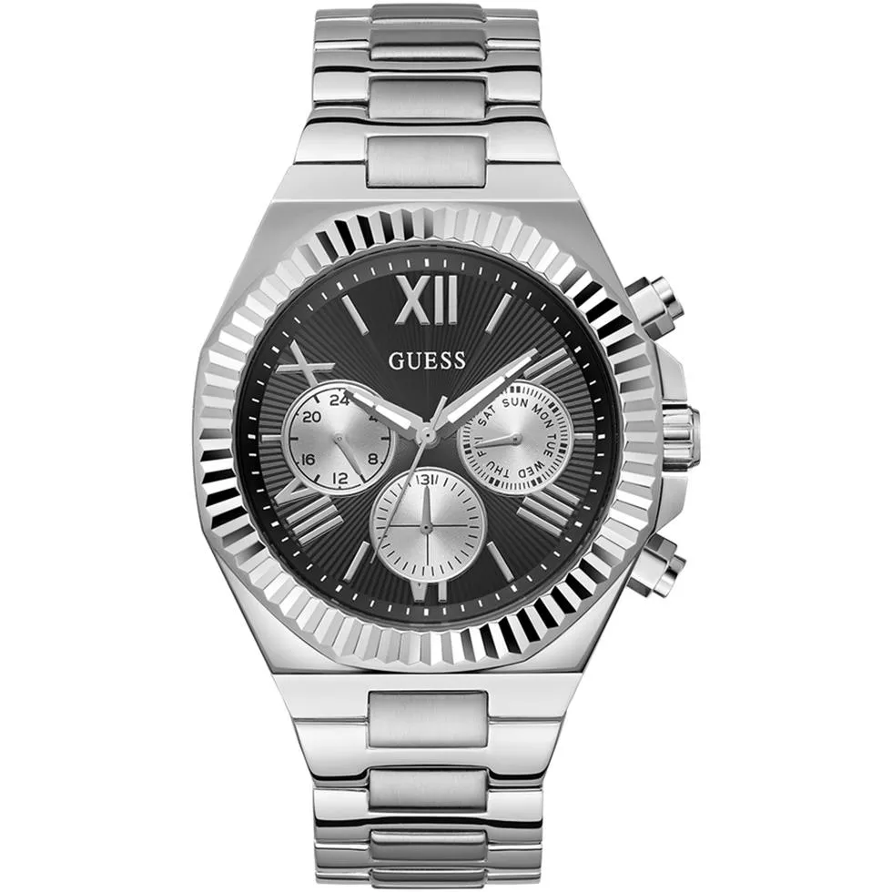 Guess Equity Mens Silver Tone Multi-function Watch 44mm