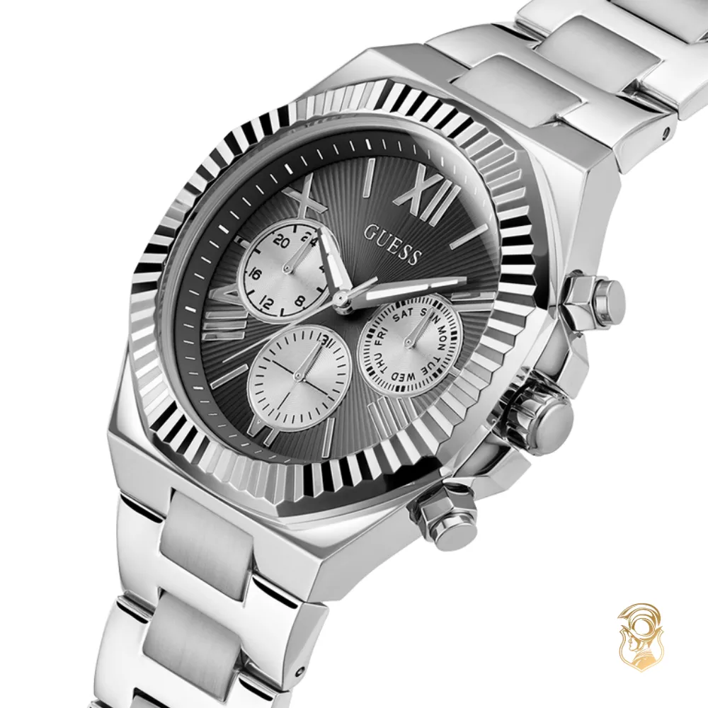 Guess Equity Mens Silver Tone Multi-function Watch 44mm