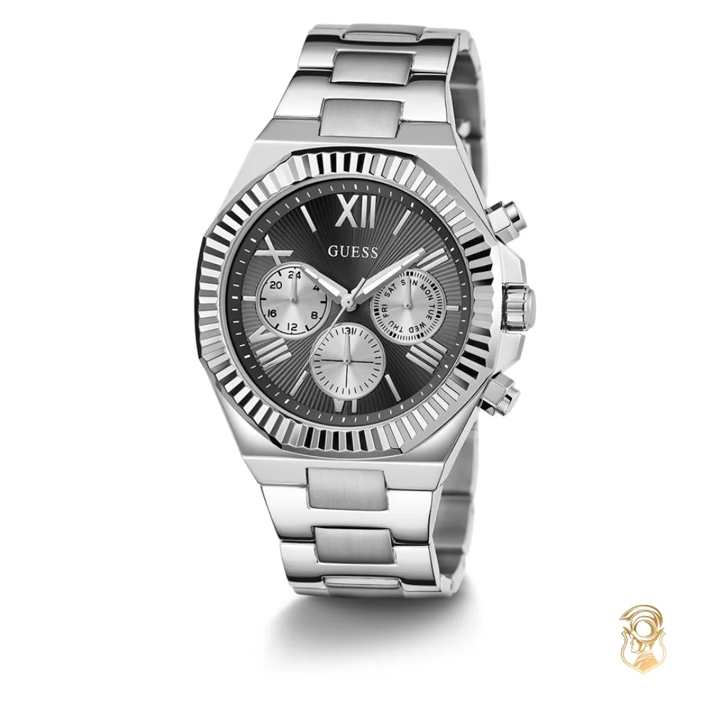 Guess Equity Mens Silver Tone Multi-function Watch 44mm
