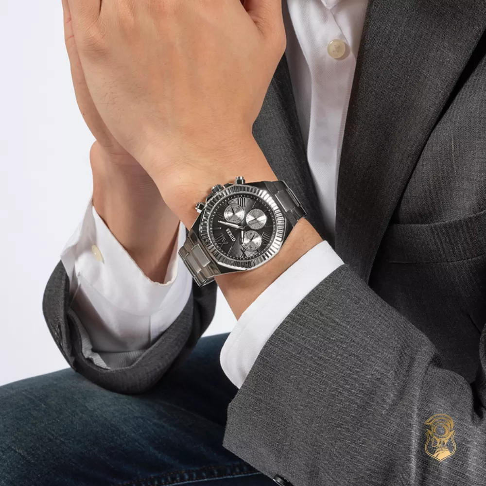 Guess Equity Mens Silver Tone Multi-function Watch 44mm