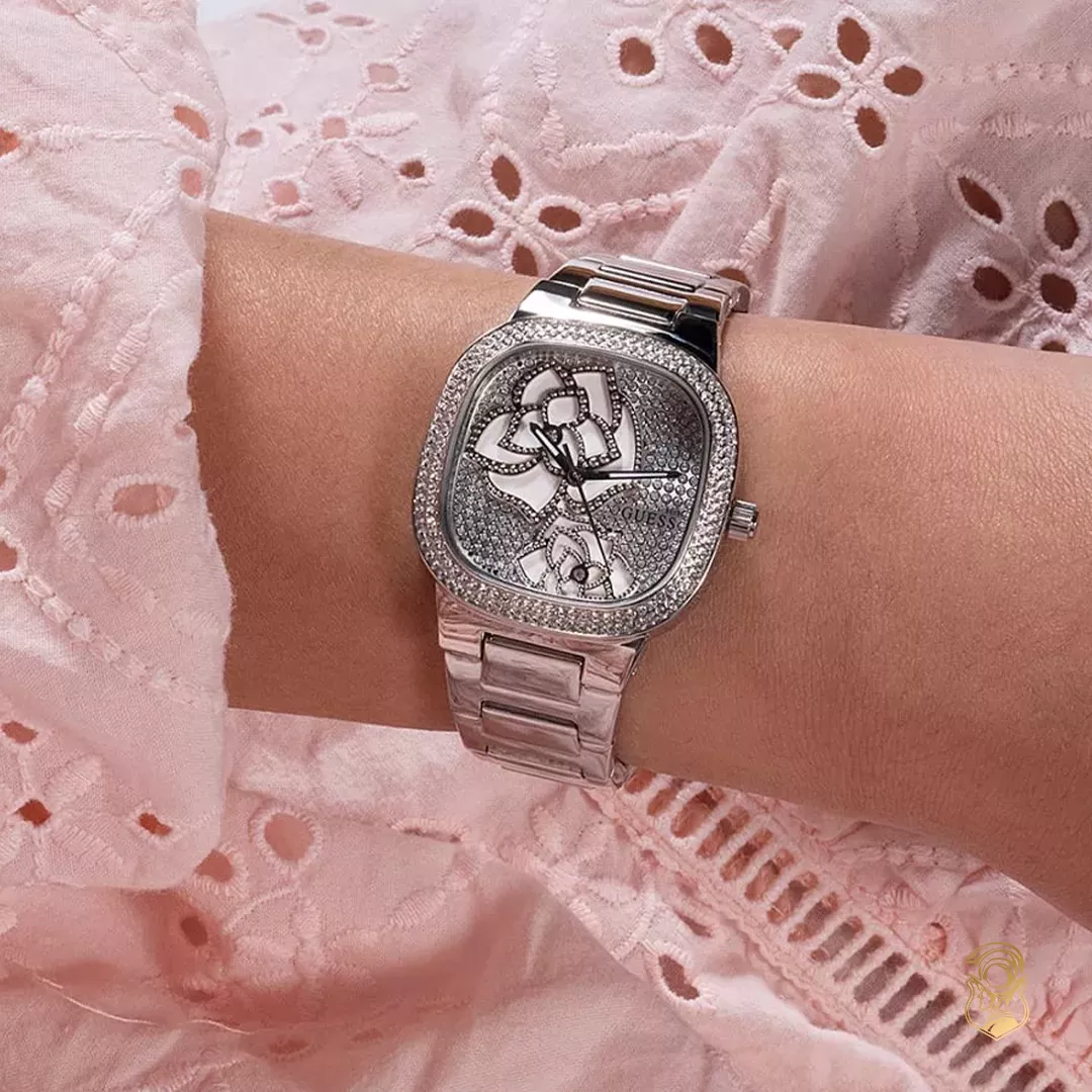 Guess Floral Silver Tone Watch 32mm