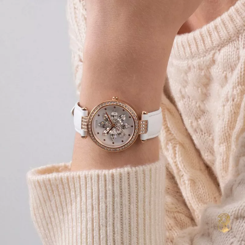 Guess Floral White Tone Watch 32mm