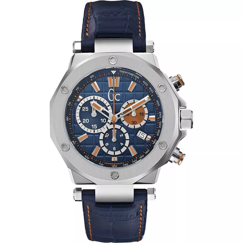 Guess Gc Collection Men's Leather Blue Watch 43mm