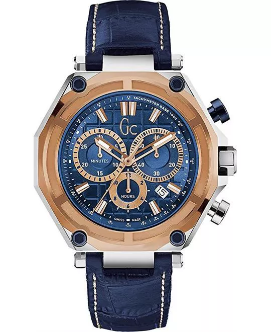 Guess GC Collection Men's Leather Blue Watch 44mm