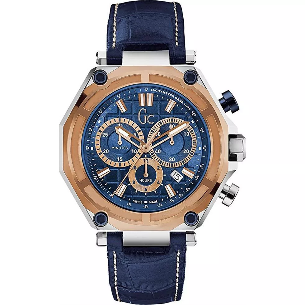 Guess GC Collection Men's Leather Blue Watch 44mm