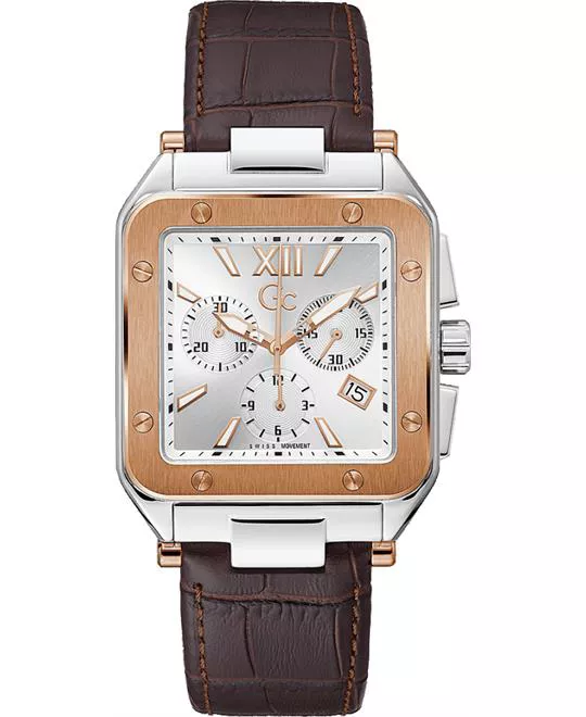 Guess Gc Couture Square Chrono Leather Watch  