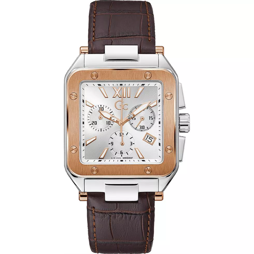 Guess Gc Couture Square Chrono Leather Watch  