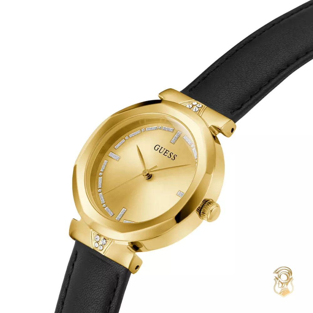 Guess Gold Rumour Black Leather Watch 34mm