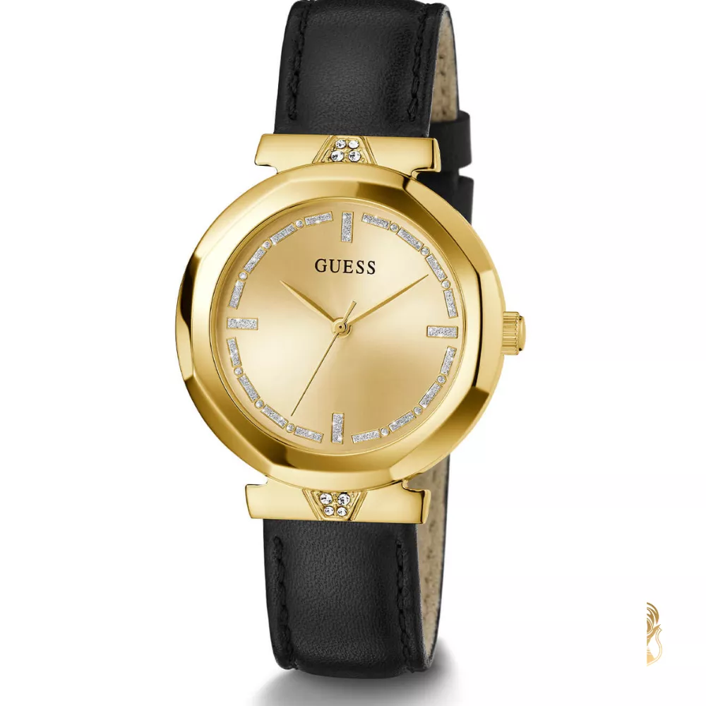 Guess Gold Rumour Black Leather Watch 34mm