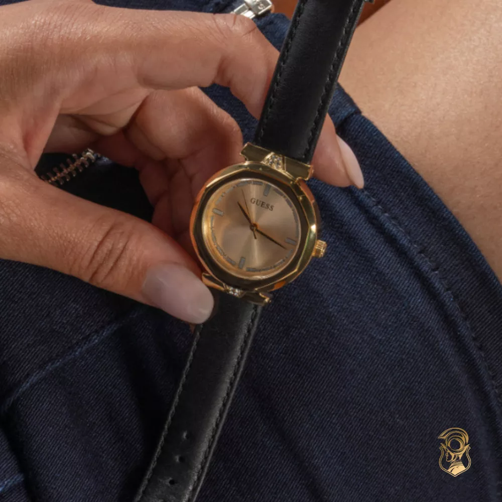 Guess Gold Rumour Black Leather Watch 34mm