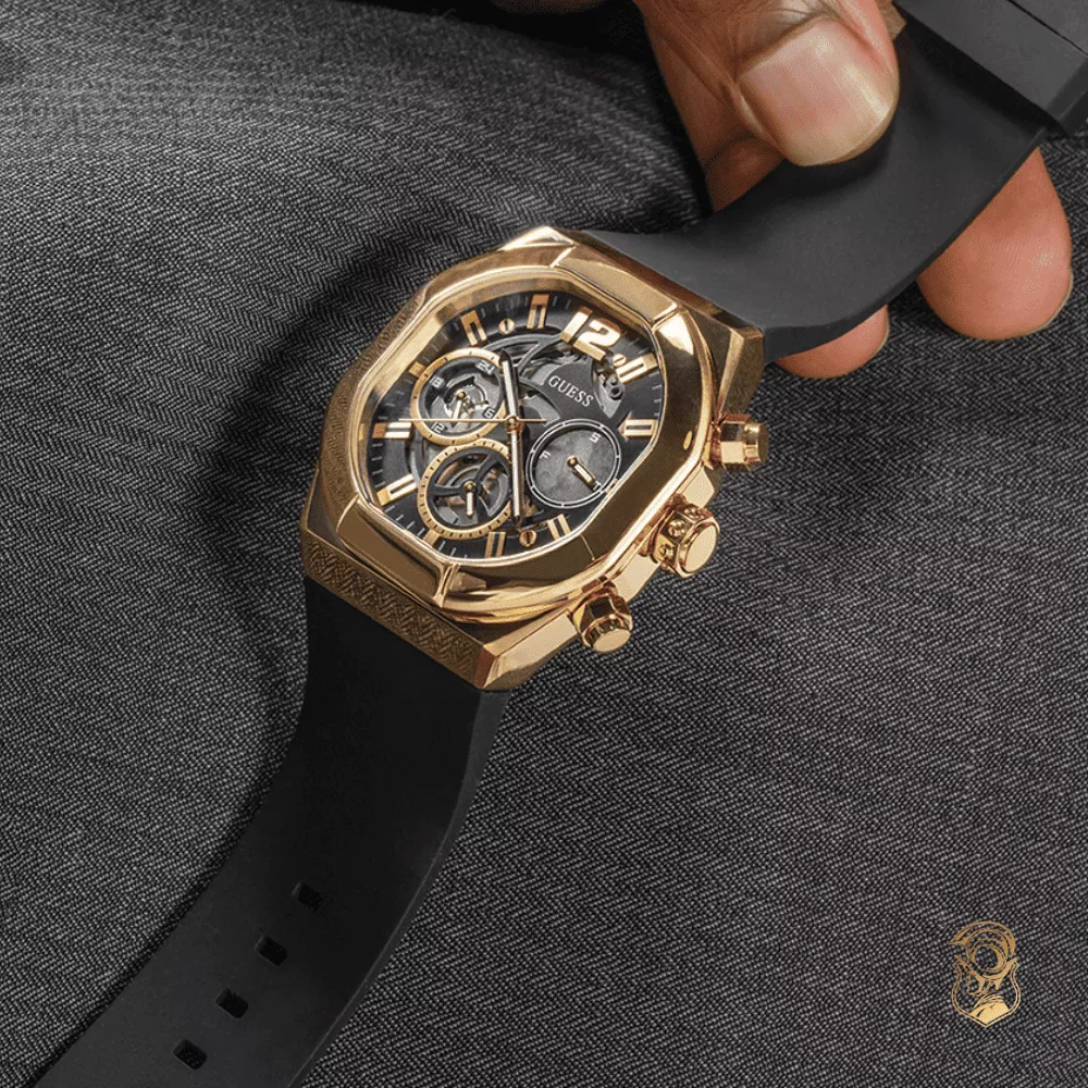 Guess Gold-Tone and Black Multifunction Watch 42mm